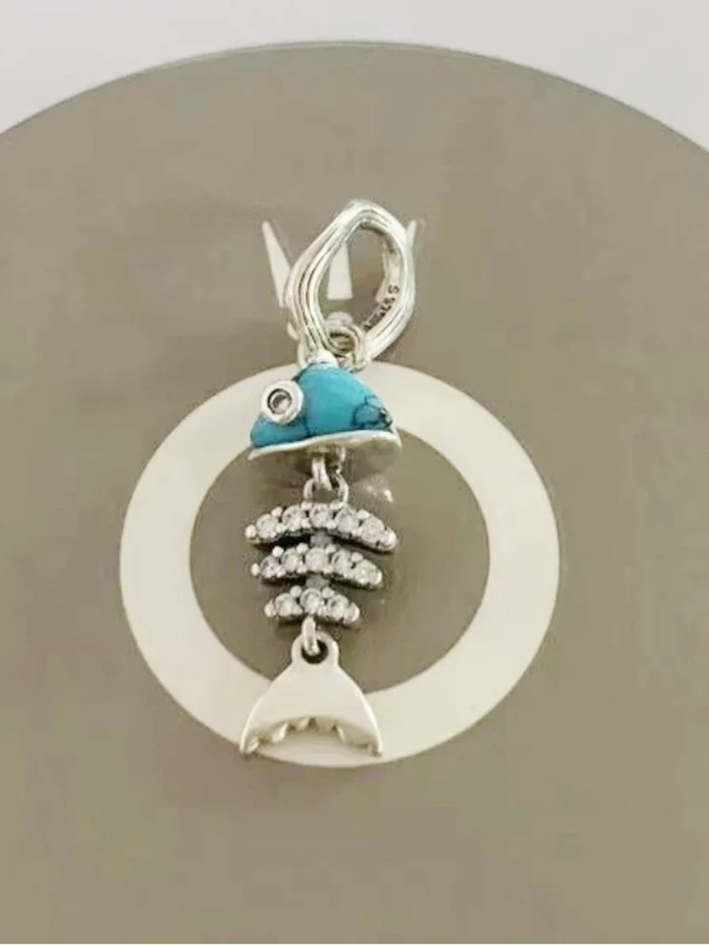 Pandora Silver Fishbone Charm with Turquoise Head and Crystals